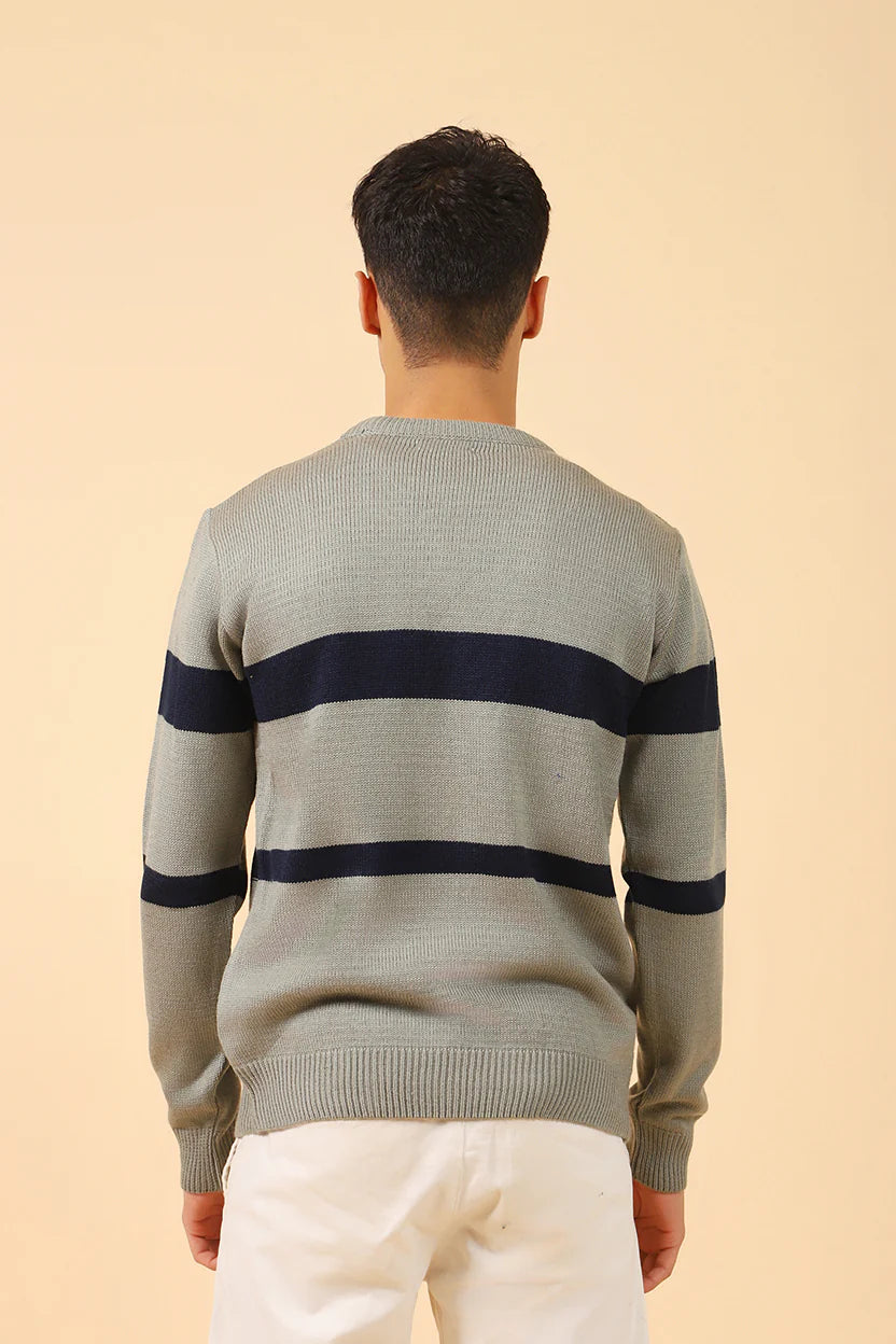 CABLE KNIT CONTRAST STRIPE SWEATER