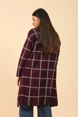 CHECKERED JACQUARD FRONT OPEN CARDIGAN