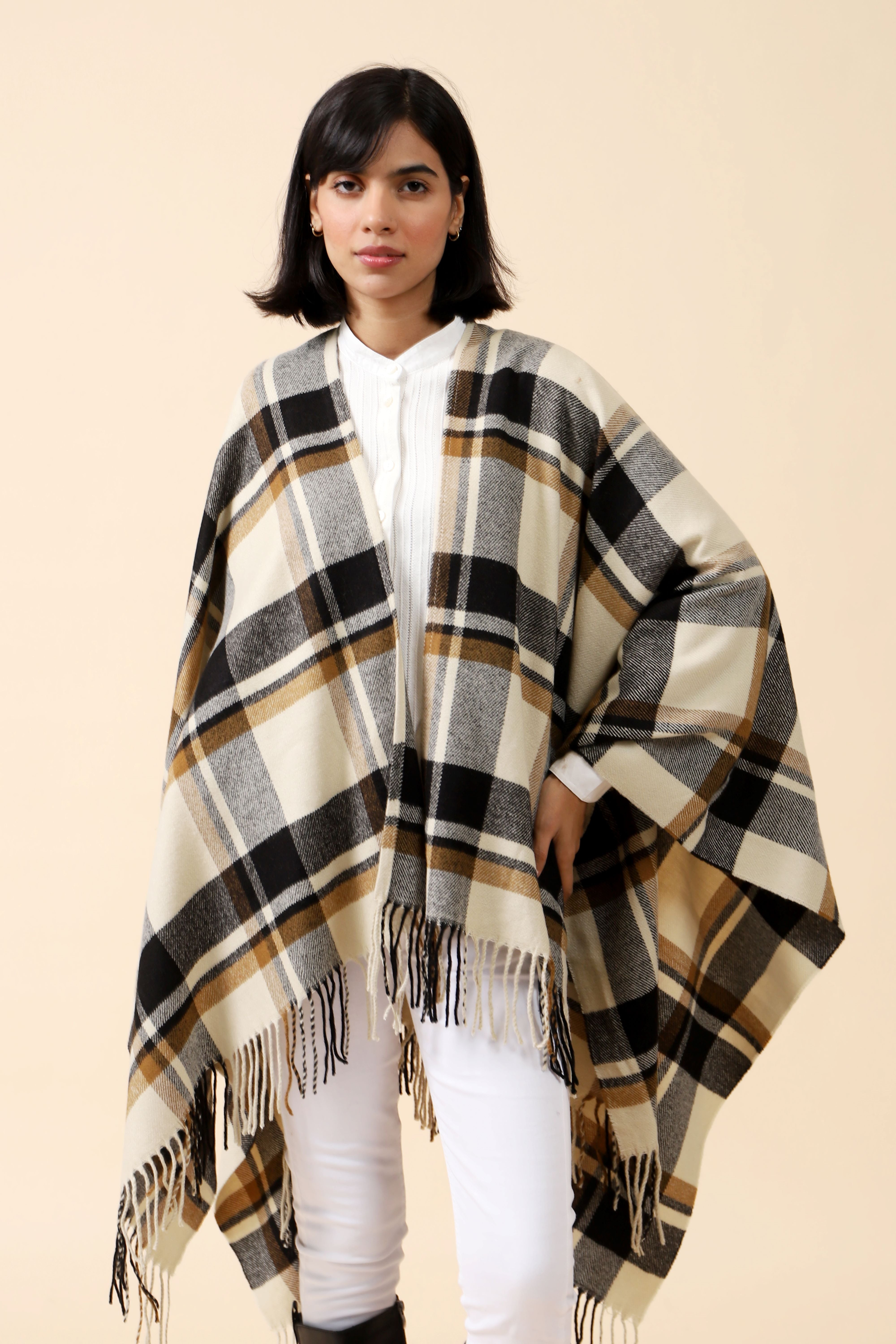 CHECKERED CAPE SHAWL