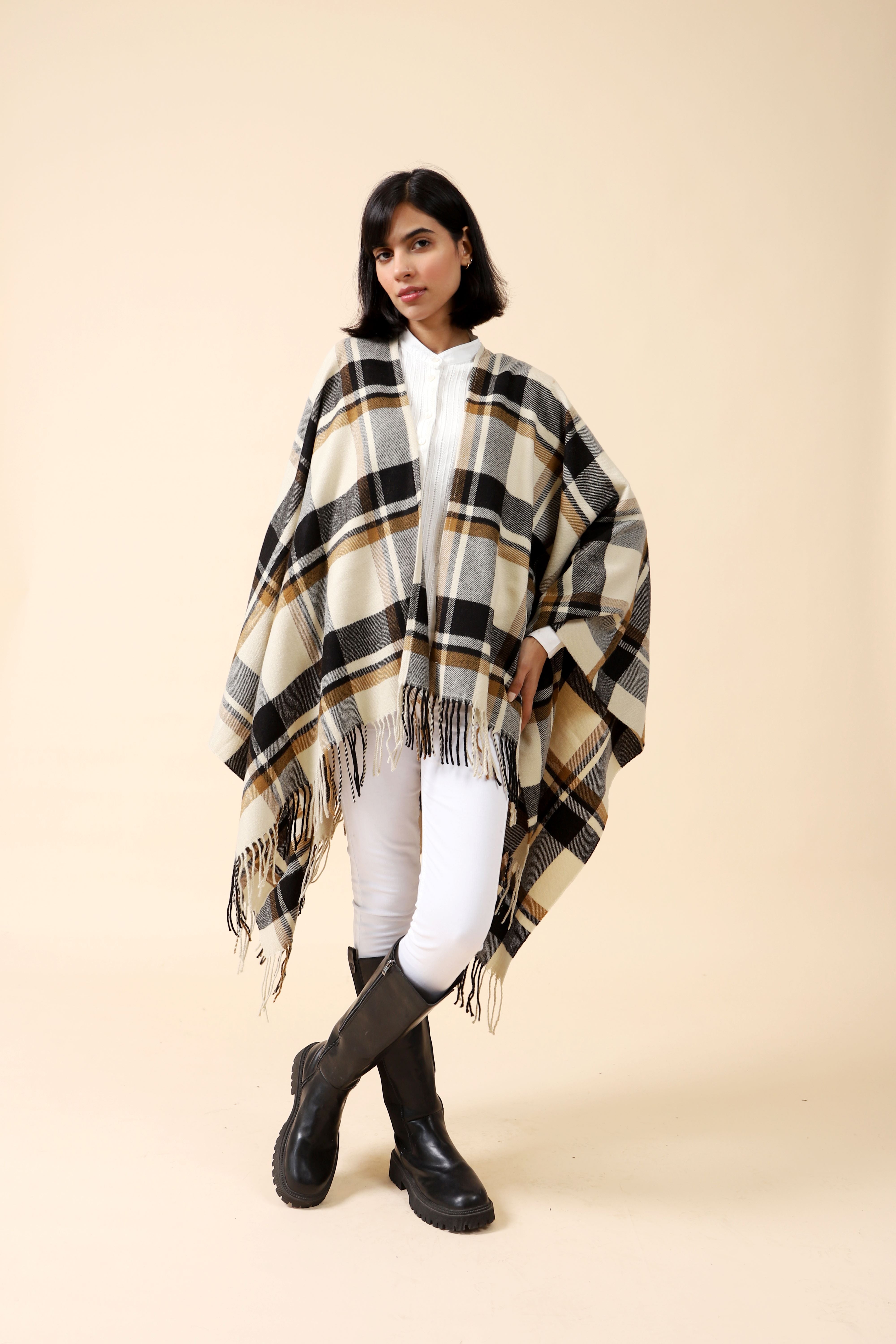 CHECKERED CAPE SHAWL