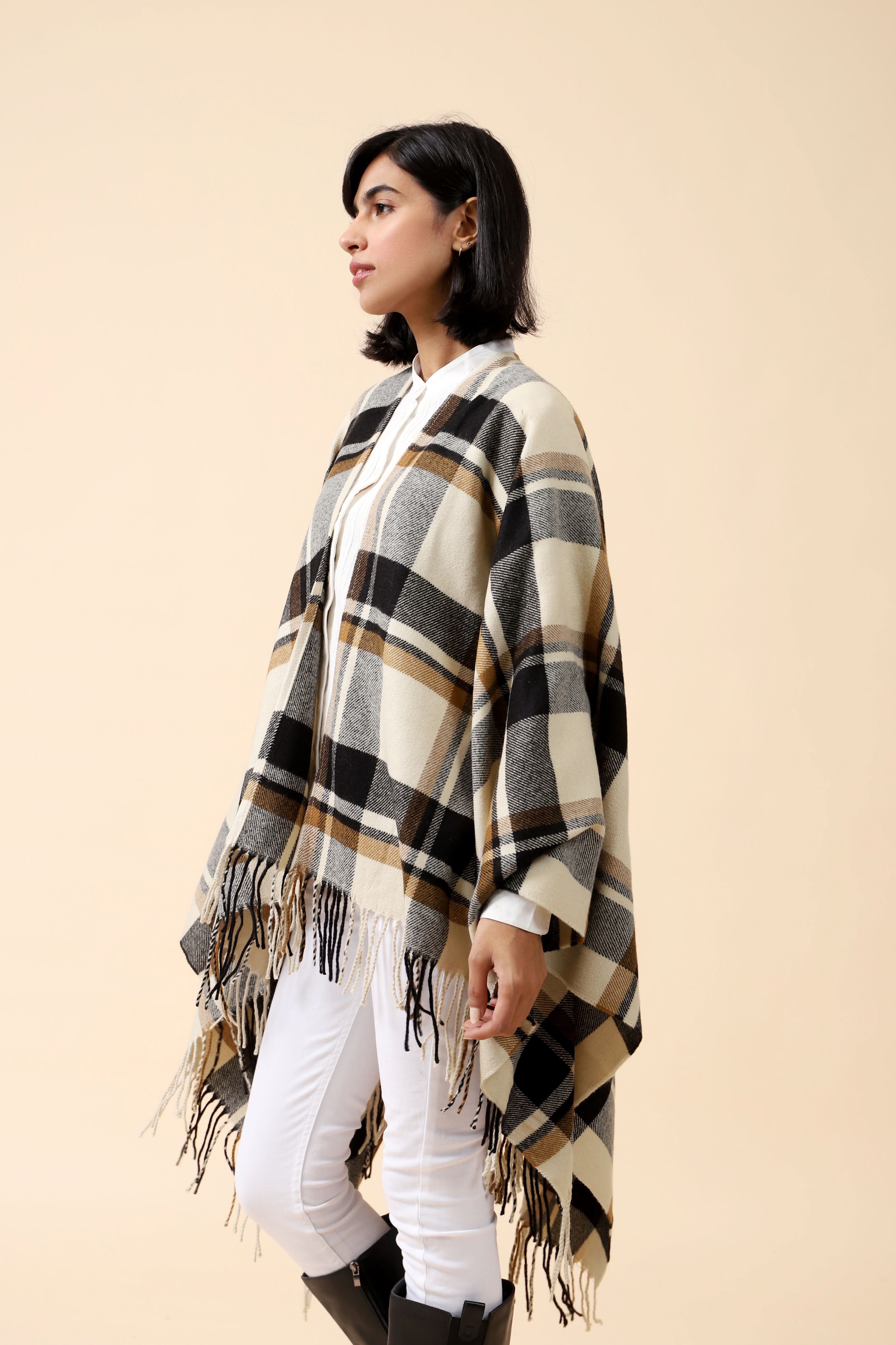 CHECKERED CAPE SHAWL