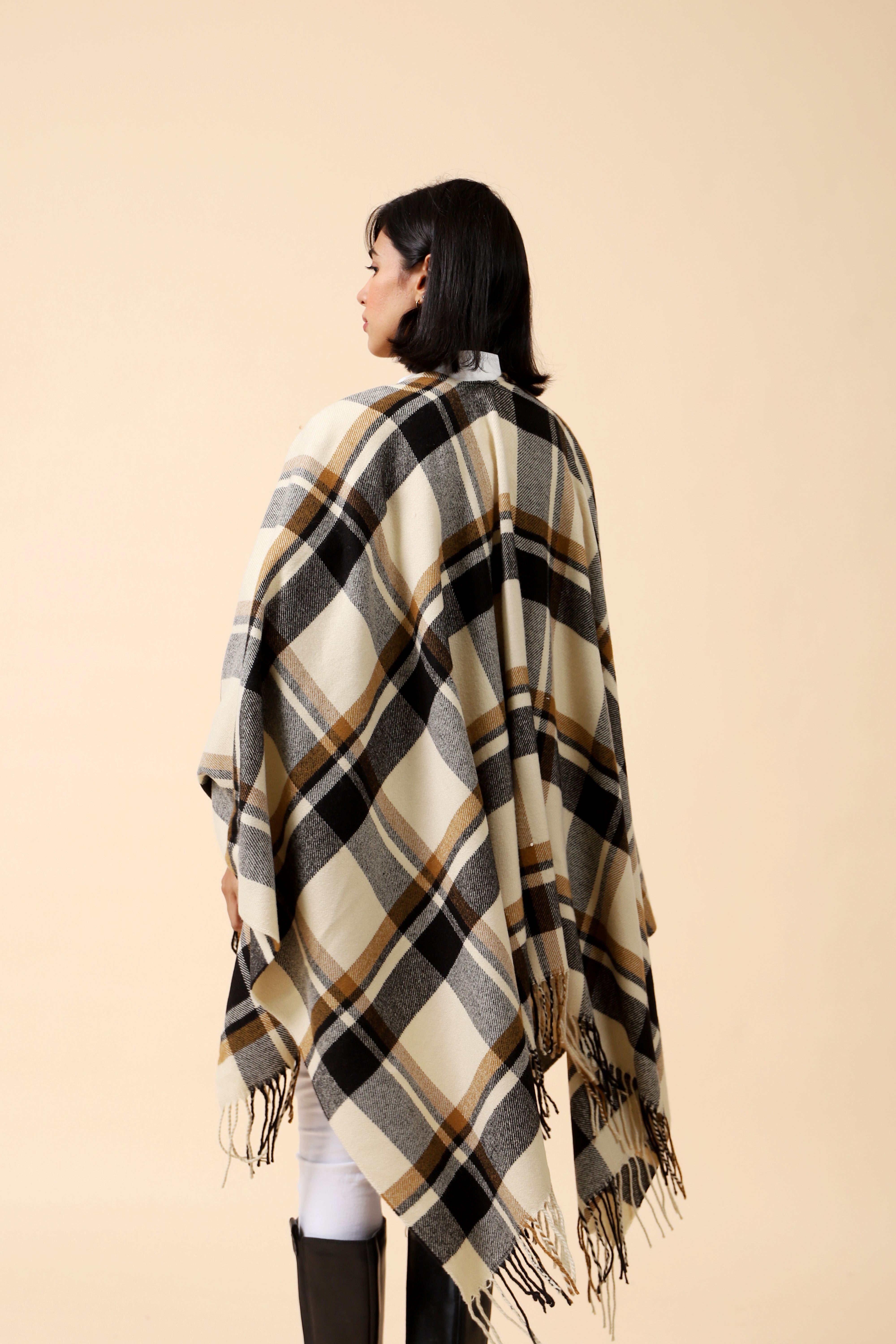 CHECKERED CAPE SHAWL